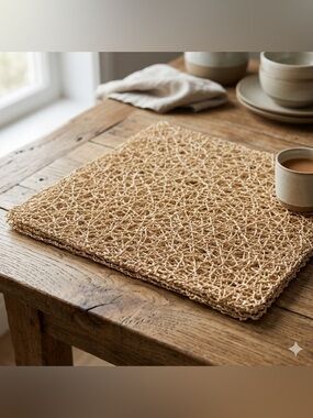 coastal Taupe woven paper square place mat set of 6